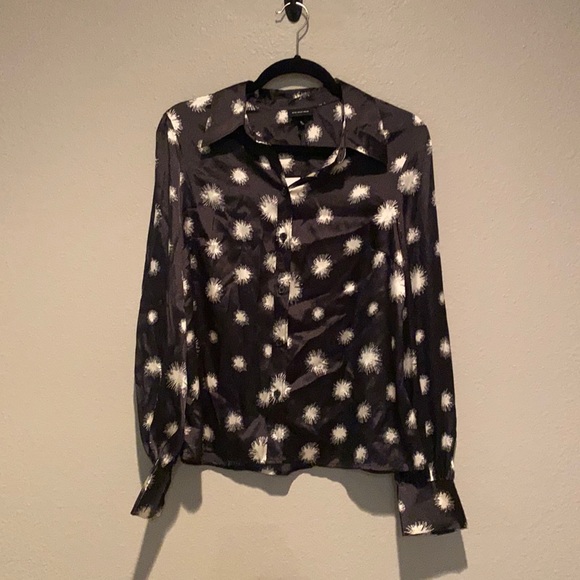NWT Who What Wear Black/White satin button down - Picture 1 of 4
